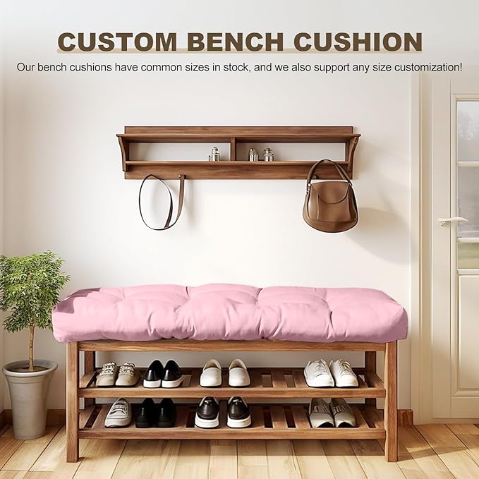Bench Cushion 51 inches,Indoor/Outdoor Non-Slip Tufted Cushions, Premium Waterproof Linen, Soft Piano Sofa Cushions, High-Density Memory Foam(Light Pink-51x16x4in)
