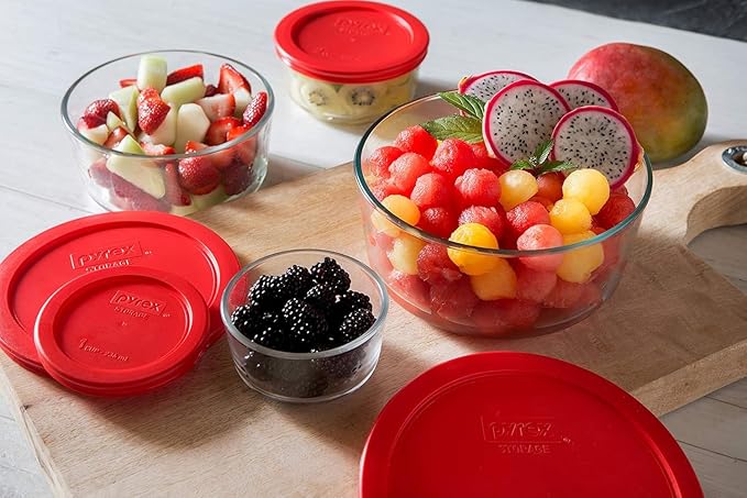 Pyrex Simply Store (8-Pack) Glass Food Storage Containers Set, (1, 2, 4 & 7 Cup) Meal Prep Containers With Plastic BPA-Free Lids, Dishwasher & Microwave Safe