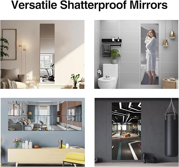 8 Pack 14x12 Inch Shatterproof Acrylic Mirror Tiles – Self-Adhesive, Unbreakable Wall Mirrors for Kids, Toddlers, Bedroom, Bathroom & Home Gym – Flexible, Safe & Easy Install