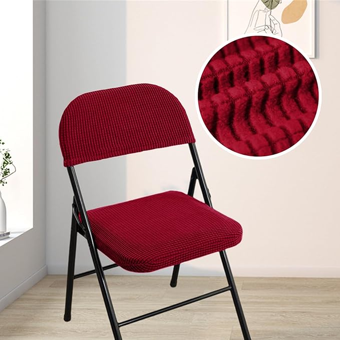 Dust-Proof Folding Chair Covers 2 Piece Set Backrest & Seat Cushion Cover for Office Meeting，Household，Computer，Party (Burgundy, One Size)