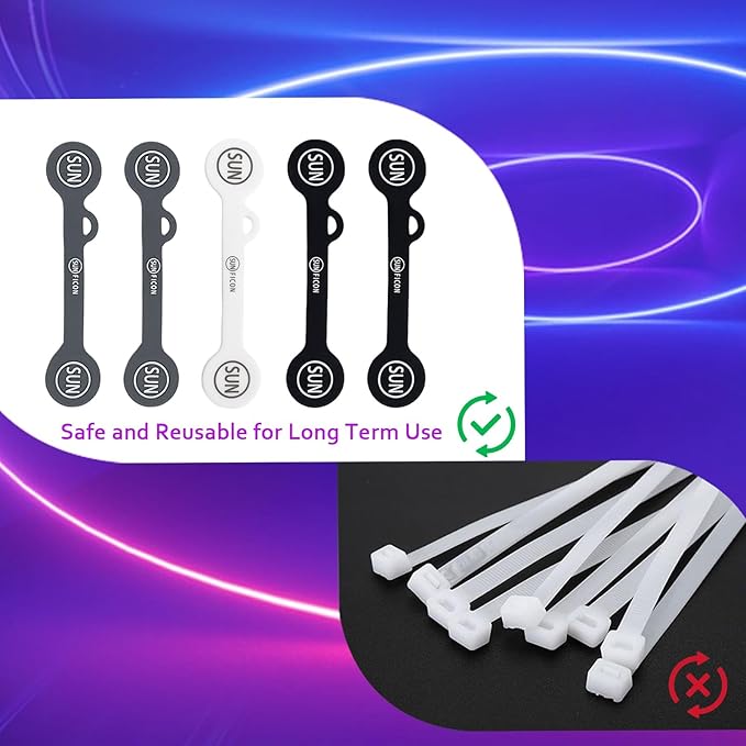 SUNFICON Cable Organizers Magnetic Cable Clips Earbuds Cords Winder Bookmark Clips Whiteboard Noticeboard Fridge Magnets USB Cable Manager Ties Straps for Home,Office,School 5 Pack Gray White Black