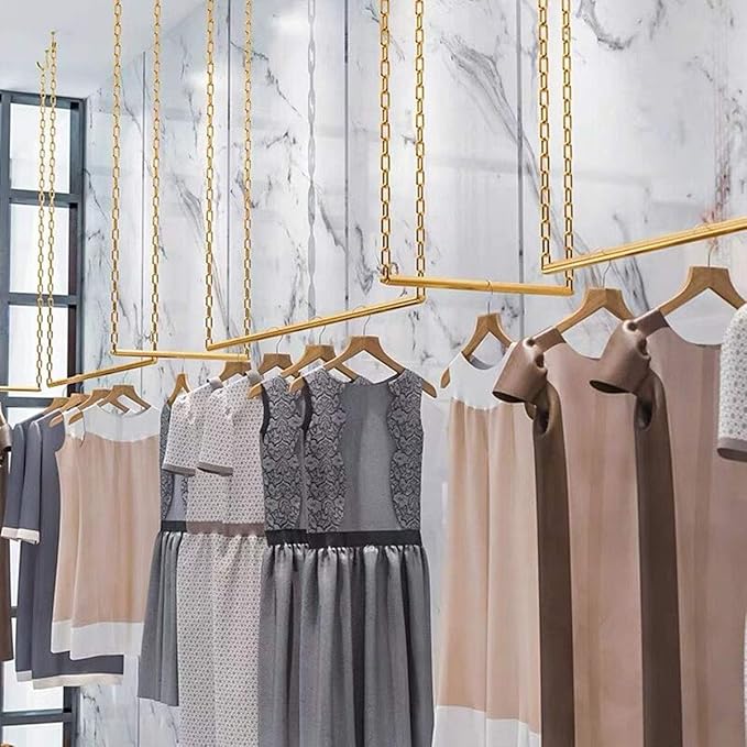 2 Pcs Creative Adjustable Height Clothing Storage Chain Garment Rack, Wedding Dress Hanging Rack, Boutique Clothes Store Display Shelf, Bathroom Organization Towel Rack (Gold, 24" L)