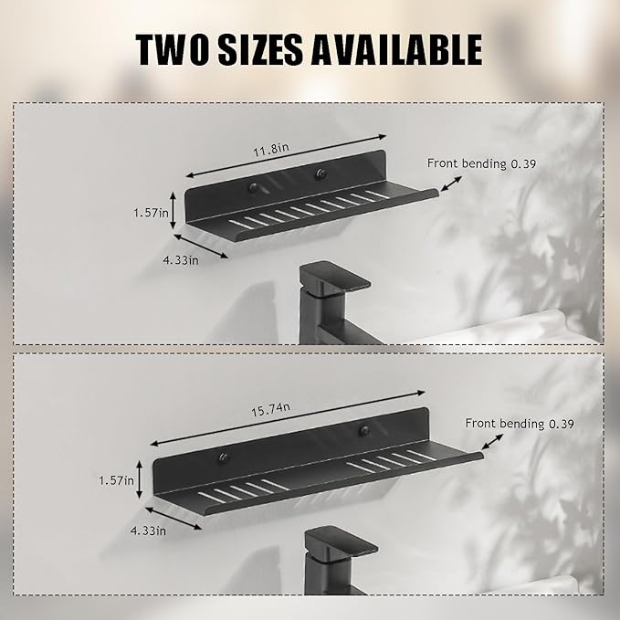 Over The Sink Shelf, Metal Wall Mounted Bathroom Countertop Organizer, Floating Shelf Organizer (2 PCS) (Black, 40CM(15.7'))