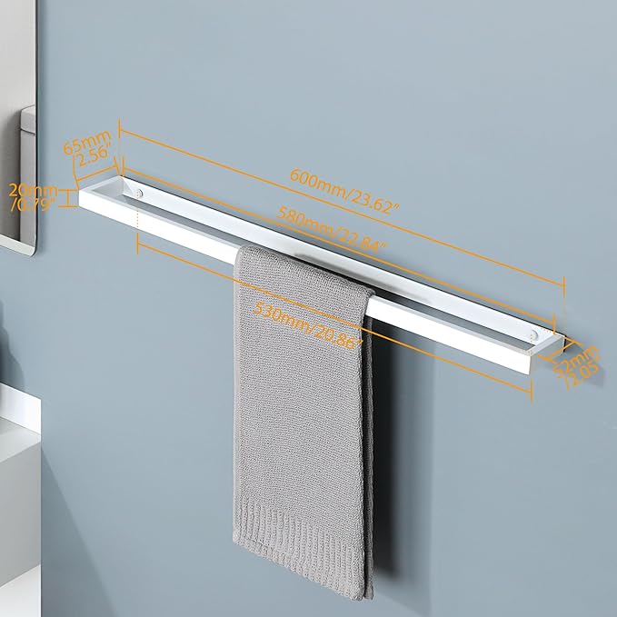 Alise Bath Towel Bar,Wall Mount 24 Inch Towel Holder,Towel Racks for Bathroom, Towel Rail for Lavatory,SUS304 Stainless Steel Hand Towel Hanger,White Finish