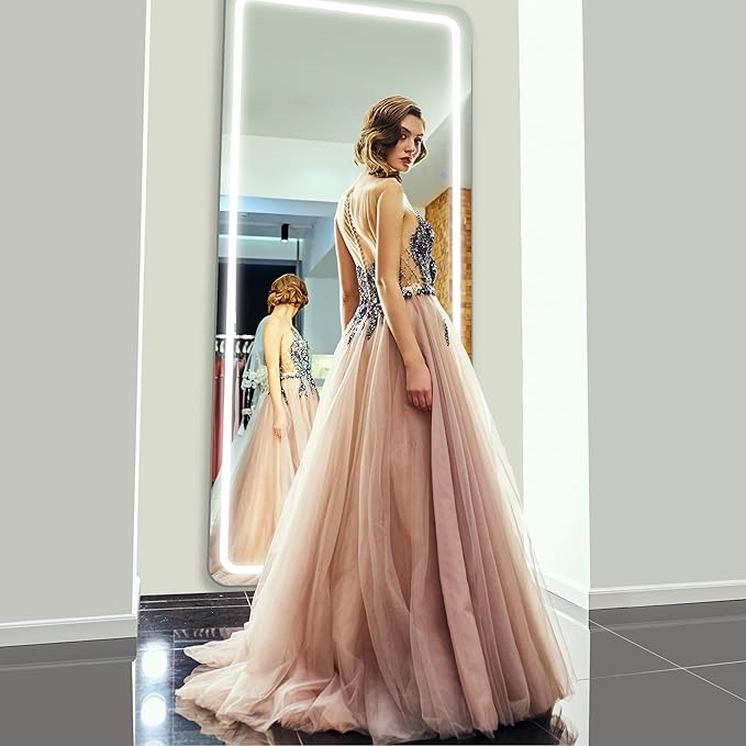 Antok LED Full Length Mirror with Light, 71"x32" Lighted Full Body Mirror with Stand, Dimmable & 3 Color Lighting Standing/Leaning/Wall Mounted Vanity Mirror for Bedroom Cloakroom Livingroom(Rect)