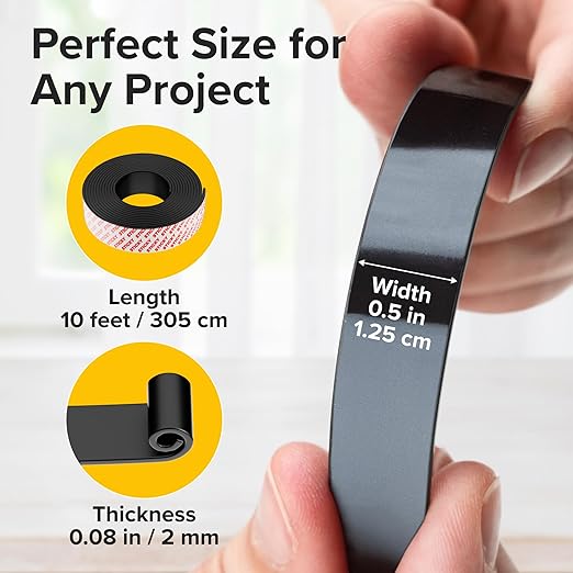 Sticky Magnetic Tape (10 feet x 1/2 inch) - Stong Magnet Strip with Adhesive Backing for DIY & Crafts - Easy to Cut and Mount on Fridges, Whiteboards & More