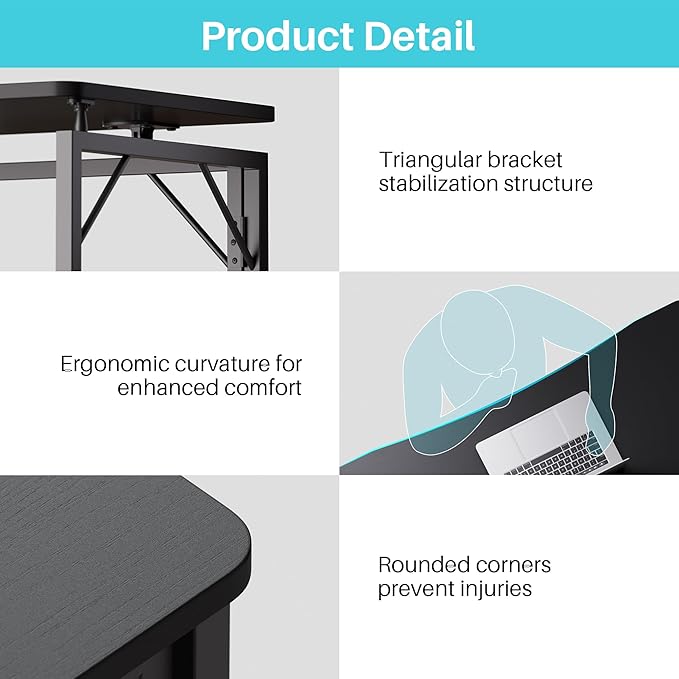JOYMOOP Black 31.5" Folding Desk, No Assembly Small Foldable Desk for Home, Office, Wooden Top Folding Computer Desk for Working, Writing, Studying