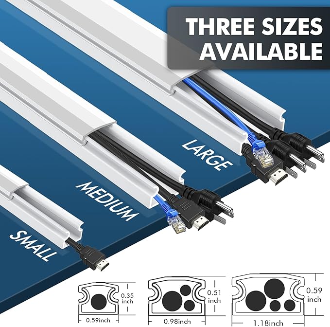 shinfly 189in Cord Hider Kit, Paintable Cable Raceway for Wall Mounted TV, Cord Covers for Wires on Wall, Wire Hider for TV Cables, White, 0.59” W x 0.35” H (15.75in x 12-Pack)