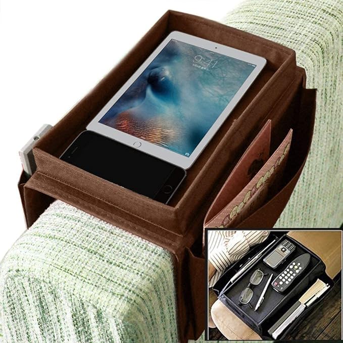 Non-Slip Armchair Caddy with Cup Holder Arm Rest Organizer TV Remote Control Holder Oxford Sofa Tray Chairs Couch Storage Arm Tidy Armrest Bag Bedside Space Saver Bag for Cellphone Magazines Glasses