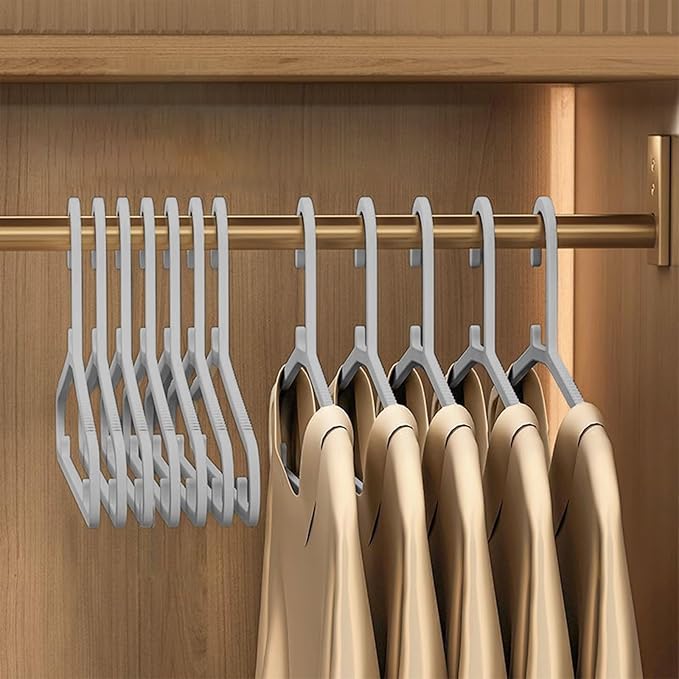 10-Pack Non-Slip Plastic Hangers, Space-Saving, Anti-Marking, Windproof Small Hook, Ideal for Wet & Dry Clothes, Slim Design, Gray/Orange, Strong Shoulders, Multi-Function Household Hangers