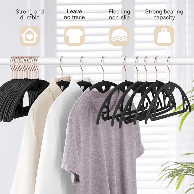 Velvet Hangers 100 Pack: Felt Clothes Hangers Heavy Duty Shirt Sweater Hangers No Shoulder Bump Non Slip Slim Thin Coat Hangers for Closet - Black Grey