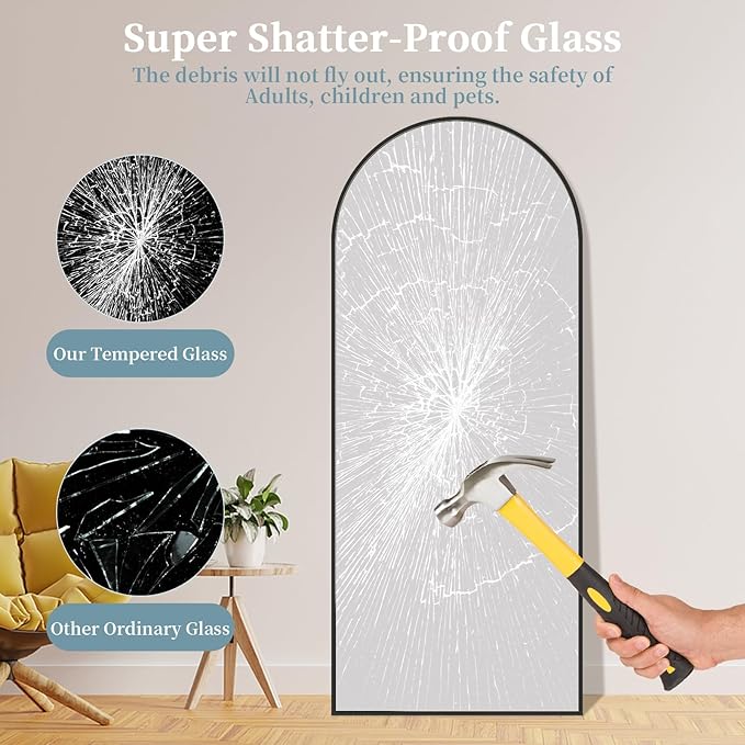 Full Length Mirror with Stand, 68"x26" Arched Full Body Mirror, Large Stand Up Mirrors, Aluminum Frame Floor Standing Mirrors, Freestanding Hanging Leaning Mounted for Bedroom Living Room Black