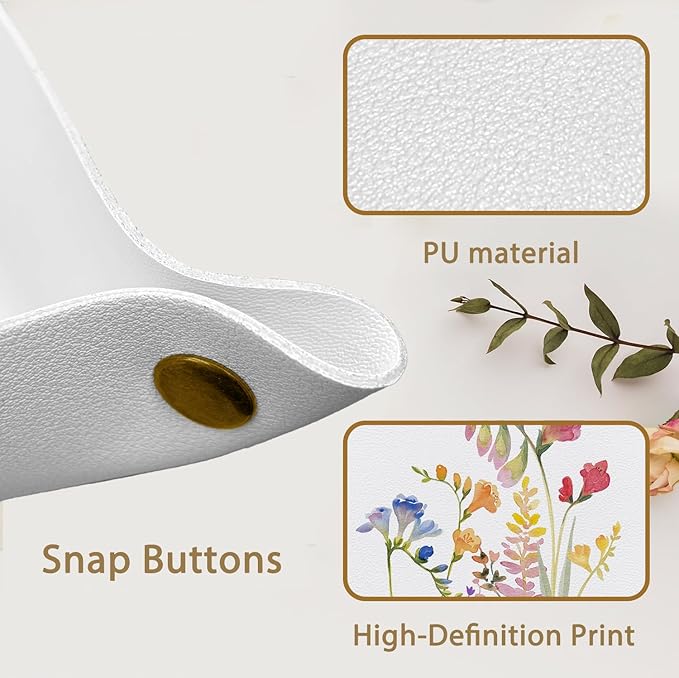 Floral Leather Jewelry Valet Tray, Watercolor Flower Botanical PU Leather Catchall Beside Caddy Nightstand Organizer Tray for Jewelry Rings Watches Keys and Accessories, 7.8x7.8inch