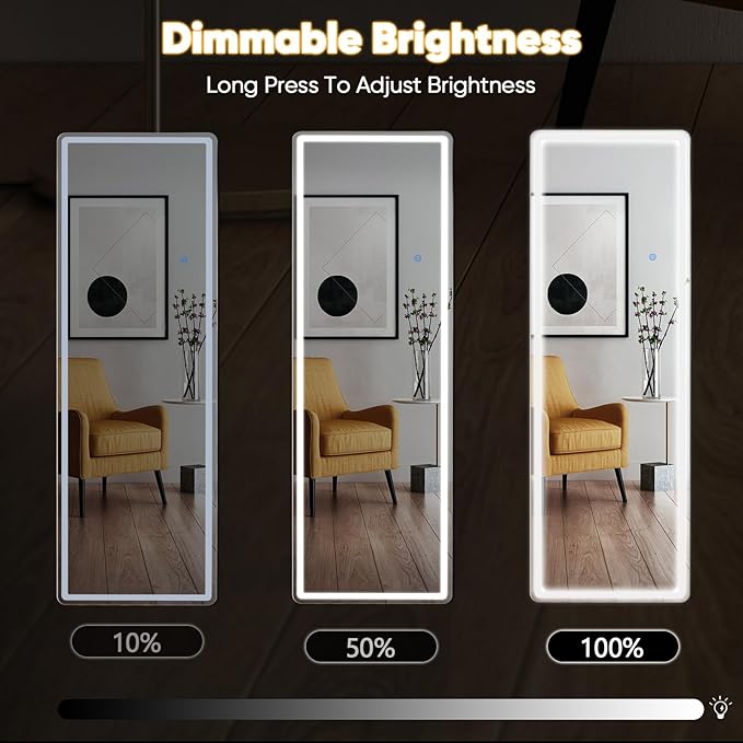 OLIXIS 16"×60" LED Full Length Mirror with Lights, Standing Lighted Floor Full Body Mirror with 3 Color Lighting, Wall Mounted Mirrors for Bedroom, Home, Entryway with Tempered Glass