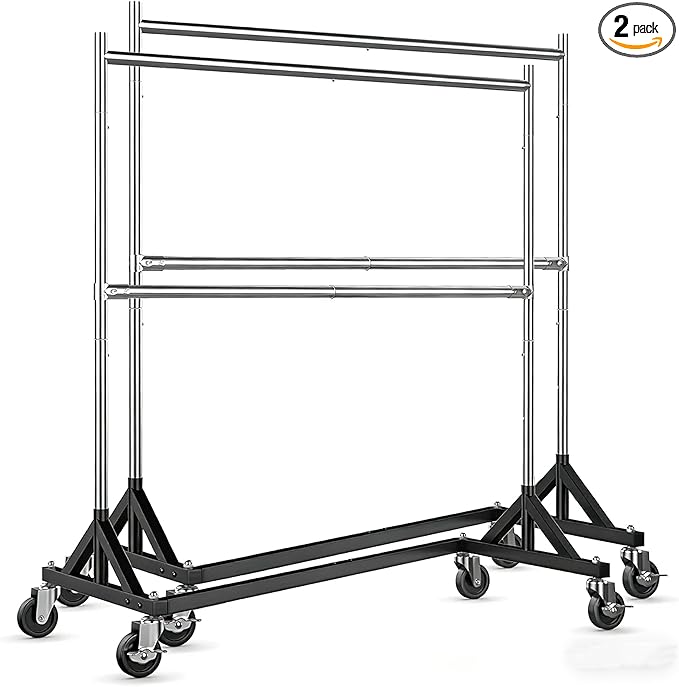 HOKEEPER Z Rack for Clothing Heavy Duty Clothes Rack Hold 550 LBS Commercial Garment Rack with Wheels Rolling Portable Z Base Rack for Bedroom, Laundry Room, Balcony 22.8"D x 62.6"W x 87.8"H 2 packs