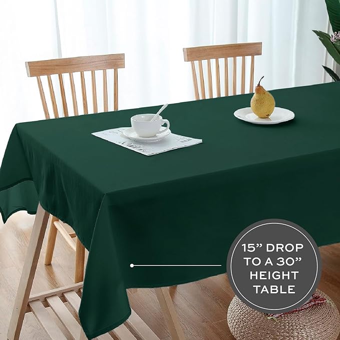 White Classic Green Tablecloths for Rectangle Tables [60x102 Inch] Green Table Clothes for 6 Foot Rectangle Tables, 200 GSM Washable Fabric Stain and Wrinkle Resistant [2 Pack]