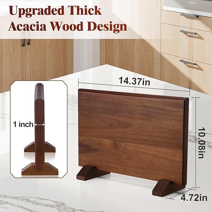 Magnetic Knife Block, Double-Sided Thick Acacia Wood Knife Holder Stand with Strong Magnets, Multifunctional Kitchen Knife Storage Organizer for Countertop