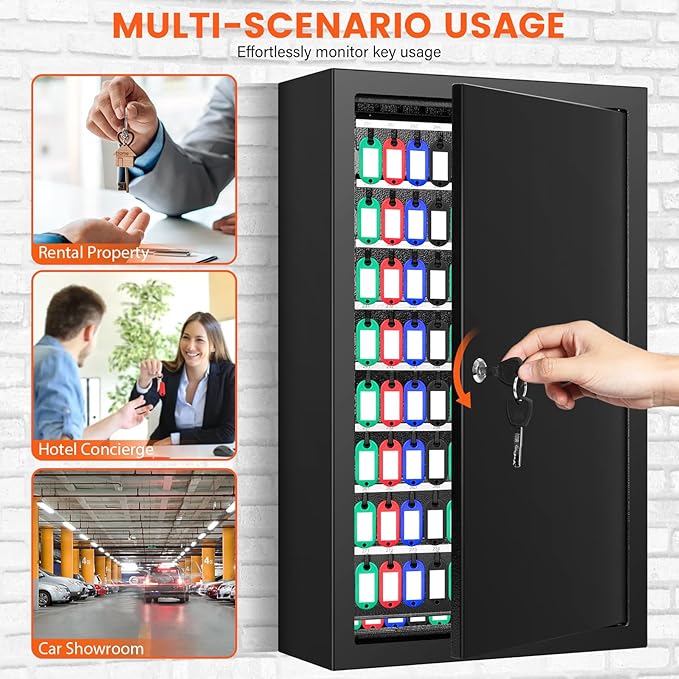 376 Keys Key Lock Box Wall Mount with 376 Numbered Hooks and 376 Colored Key Tags, Anti-Theft Key Cabinet with Key Return Drop Slot, Key Storage Box Key Organizer for Car Garage Home Office