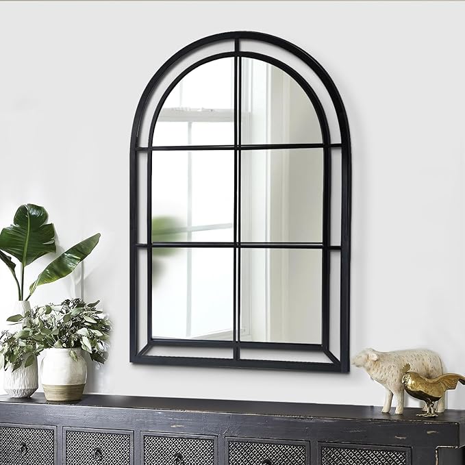 WAMIRRO Arched Mirror,Big Decorative Black Window Pane Mirrors Decor for Wall Mouted/Fireplace/Entryway/Hallway/Living Room/Bathroom 28"X40"