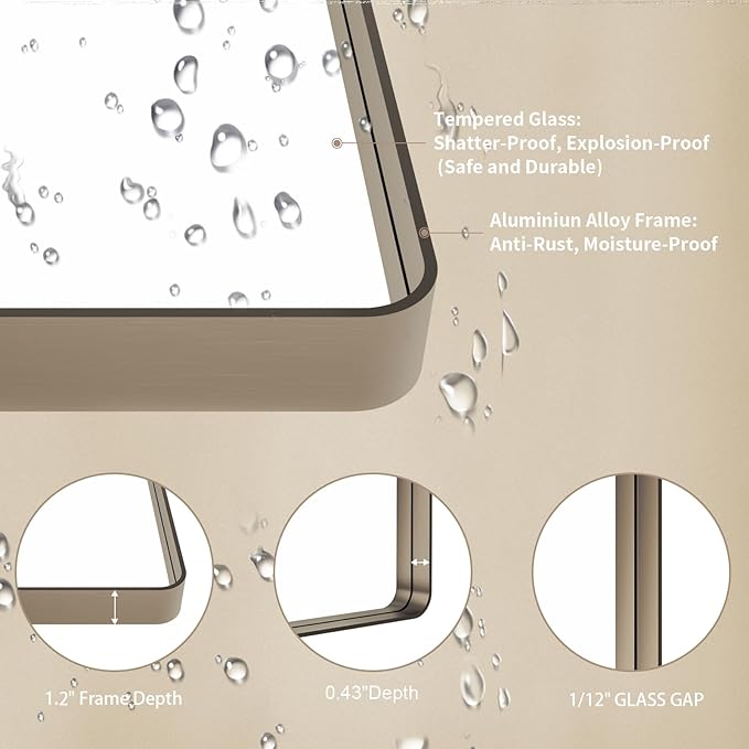 LOAAO 24”X32” Bronze Bathroom Mirrors for Vanity, Rounded Rectangle Brushed Bronze Metal Frame Mirror, Anti-Rust, Hangs Horizontally or Vertically