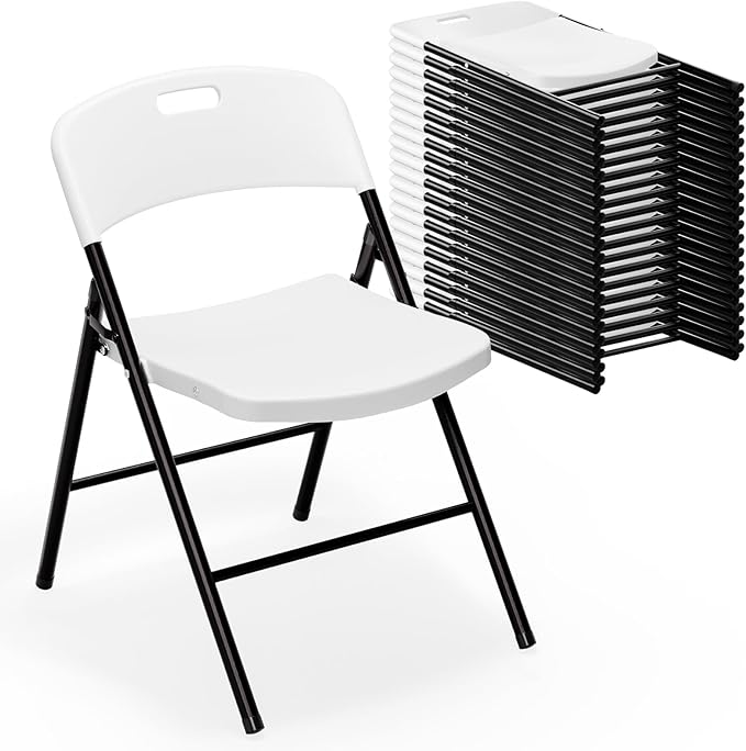 VINGLI Folding Chairs, Plastic Foldable Chair, Capacity up to 350 lbs, Portable Seating for Indoor Outdoor Events Parties Camping Work School Commercail (20, White)