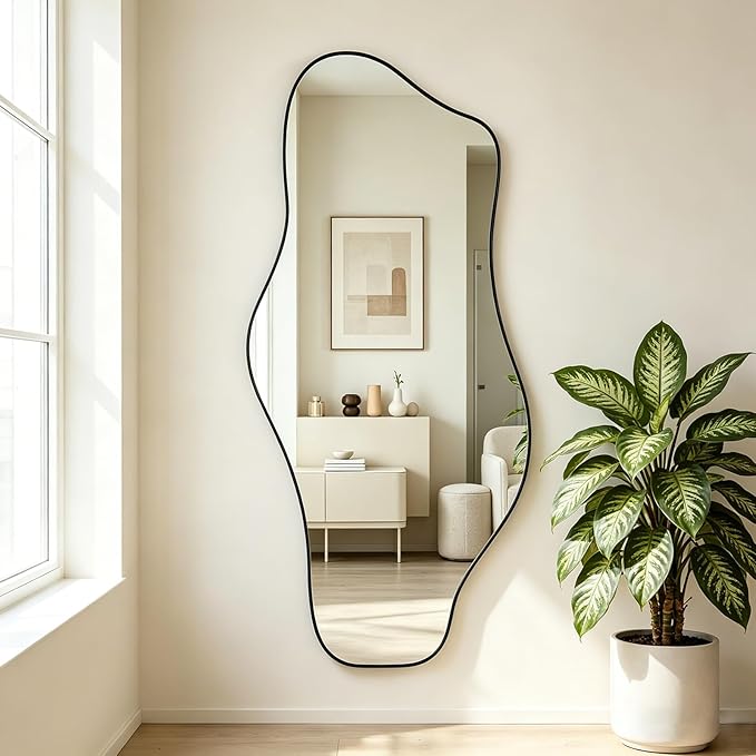 Large Irregular Mirror, 63"x30" Asymmetrical ﻿Tempered Glass Mirrors Full Length, Organic Frameless Wall Mirrors for Living Room Bedroom Entryway Hallway, Hangs Vertically or Horizontally
