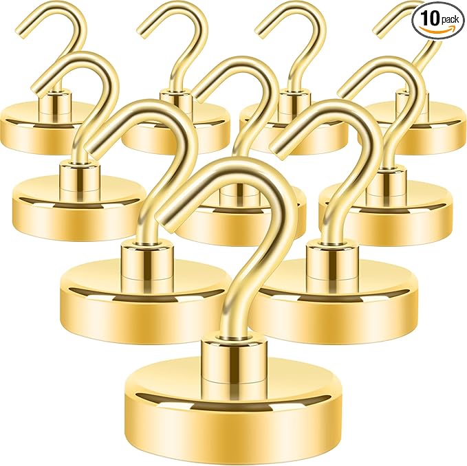 Neosmuk Magnetic Hooks, Heavy Duty 85lb+ Strong Magnet Hook for Cruise Cabins, Cruise Essentials 2026 for Hanging, Metal Wall Refrigerator Hangers (Golden, 10 Pack)
