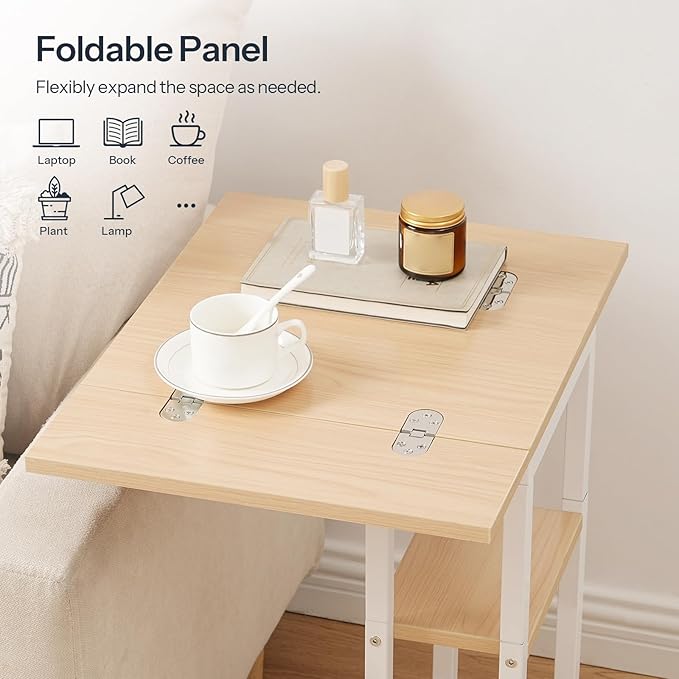 HOOBRO Foldable C Shaped End Table, C Shaped Side Table with Storage Shelf, Small Snack Table, Slide Under Couch Table for Sofa, Living Room Bedroom Small Spaces Easy Assembly, Natural WN29SF01