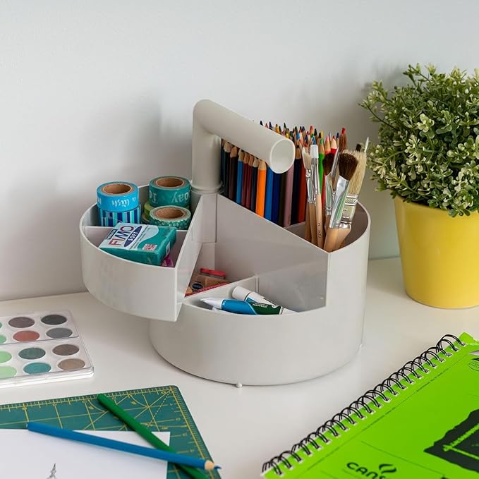 IRIS USA 2-Pack Desk Caddy Organizer |Made in USA| with Built-In Handle & 6 Storage Compartments for Markers, Pens, Arts & Crafts - Grey