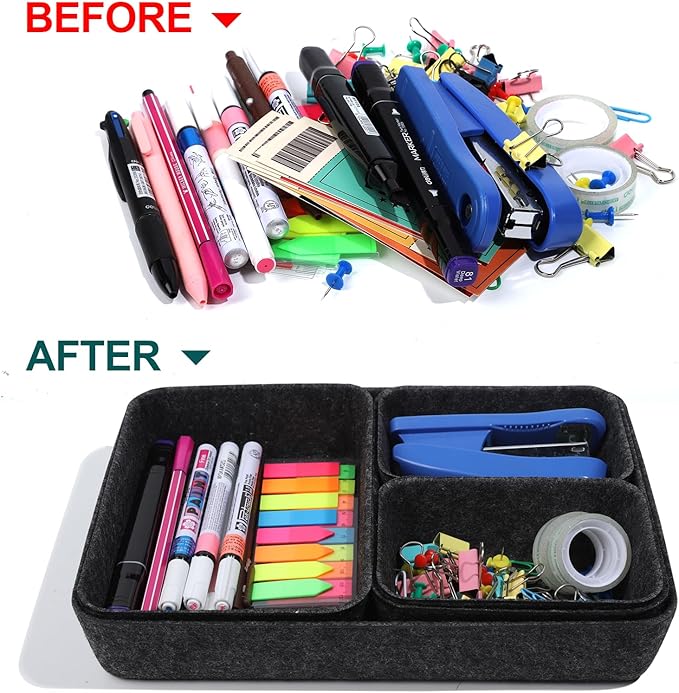 Desk Drawer Organizer,7 Pack Felt Drawer Organizer Shallow Drawer Organizers Felt Storage Bins,Desk organizer trays (Gray)