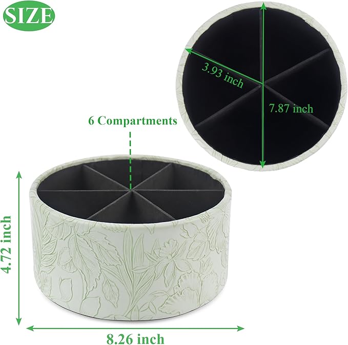 Remote Control Holder, 360°Spinning PU Leather Desk TV Remote Caddy,Desk Storage Box Room Accessories for Controller, Media,Mail,Calculator, Mobile Phone,Pencil(1-Carved Green1)