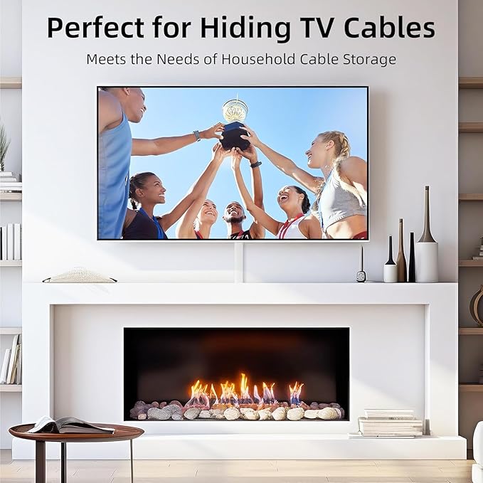 Delamu Cord Hider for Wall Mounted TV, 57in Paintable Cable Cover System, Self-Adhesive Cable Management Raceway Kit Hides 2-3 Wires, Baseboard Wire Hider Easy Installation, W 0.95 H 0.55in, White