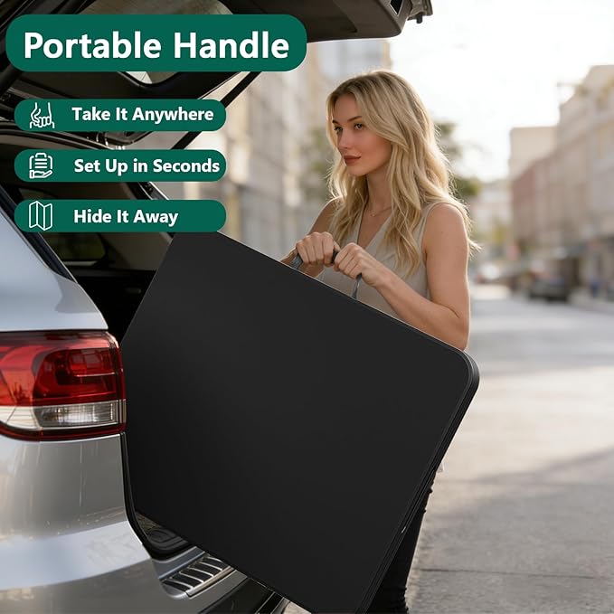 Folding Table 2 Pack, 6FT Heavy Duty Plastic Table with Handle, Foldable&Portable, Fold-in-Half Utility Tables for Outdoor, Dining, Wedding, Events, Indoor, Picnic, Camping, Party, Black