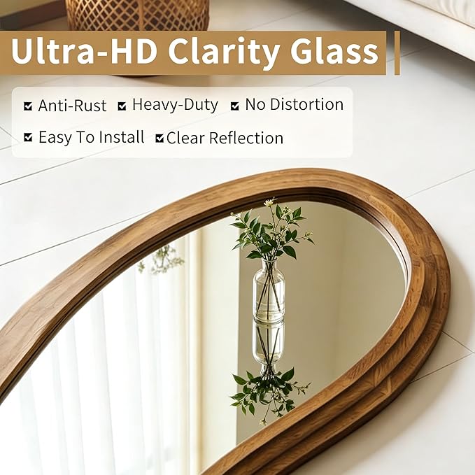 Large Irregular Floor Mirror, 67"x31.5" Organic Shaped Mirrors with Triple-Layer Solid Wood Frame, Asymmetrical Full Length Mirror for Entryway Living Room Bedroom Hallway, Leaning/Hanging