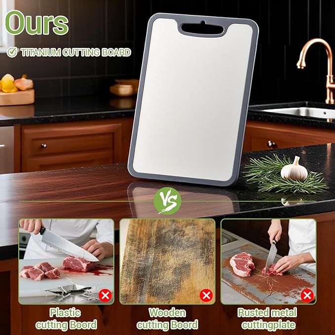 Titanium Cutting Board set of 3,Metal Cutting Boards for Kitchen,Stainless Steel Cutting Board, Chopping Boards for Kitchen and Camping,Silicone Edge for Non-Slip & Non-Cut 3Pcs(L+M+S)