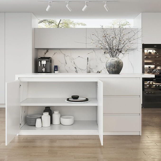 homary Kitchen Island with Storage & Wine Rack, 72" Modern White Kitchen Cabinet with Wood Top, Large Fixed Island with 3 Drawers & 6 Adjustable Shelves, Without Bar Stools