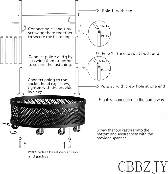 Rolling Coat Rack with Wheels, Freestanding Garment Rack with 6 Hooks & Mesh Storage Basket, Portable Clothing Rack Stand for Entryway, Bedroom, Closet(Black)