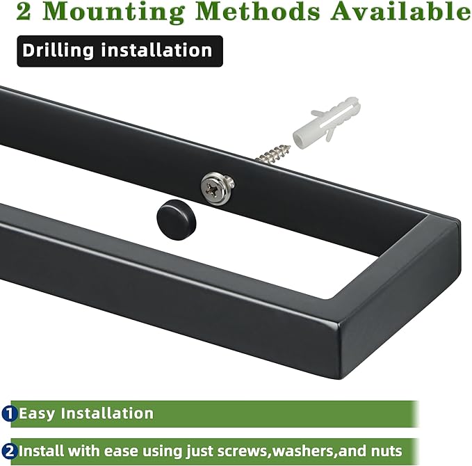 Alise 8 Inch Hand Towel Holder Towel Bar for Bathroom Wall Mount,Matte Black Towel Hanger Towel Rack for Bathroom Lavatory,SUS304 Stainless Steel Towel Rail Towel Rod Self Adhesive or Drilling Mount