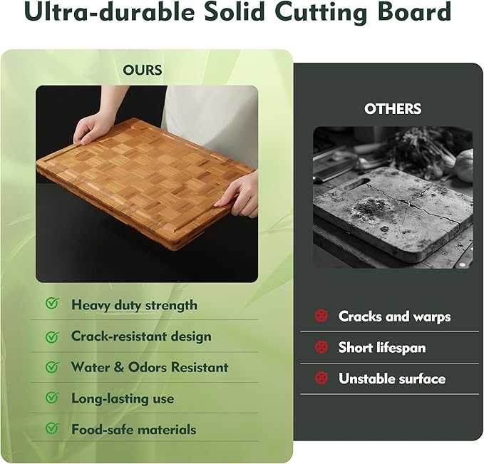 Heavy Duty Bamboo Cutting Board Set 3 Pack Non Toxic Juice Groove Charcuterie Board Book Wood Cutting Boards for Kitchen Solid End Grain Wood Chopping Board Large Butcher Block