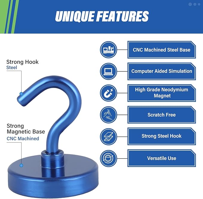 Neosmuk Magnetic Hooks, Heavy Duty 130lb+ Strong Magnet Hook for Cruise Cabins, Cruise Essentials 2026 for Hanging, Metal Wall Refrigerator Hangers (Navyblue, 10 Pack)