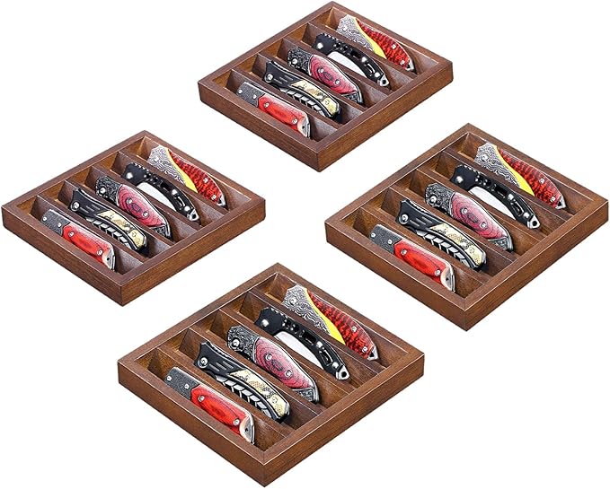 Knife Display Case Knife Holder for Pocket Knife Case Storage, Edc Tray Fits Edc Flashlight (Walnut,4 Pack)