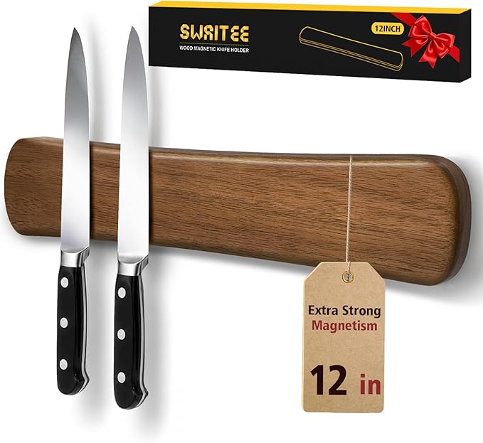 Swaitee Magnetic Knife Holder for Wall, 12 Inch Acacia Wood Magnetic Knife Strip, Kitchen Storage Organizer, Fridge Side Mount, Housewarming Gifts for New Home