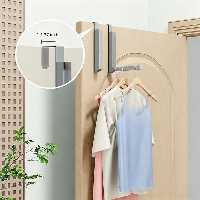 BAKON Over The Door Hanger Folding Clothes Drying Rack, Folding Hanging Coat Rack for Indoor Laundry Room Compact Small Space Foldable Portable Clothing Hanger Hook Collapsible-4 Pack (Gray)