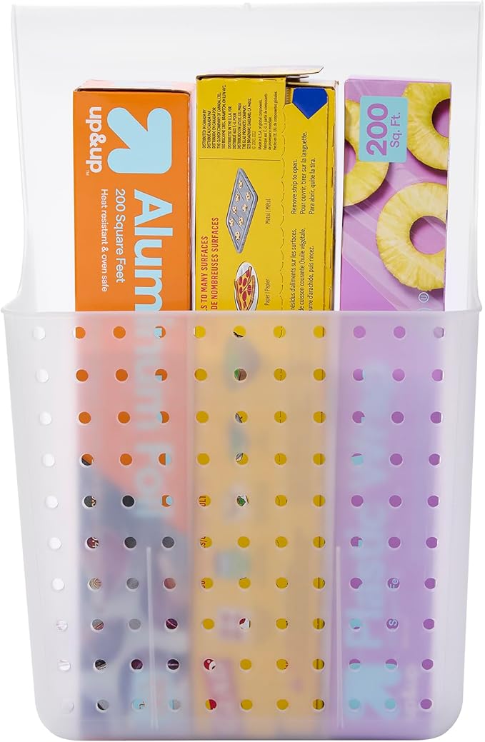 madesmart Over-Door Organizer, Storage for Aluminum Foil, Parchment Paper & Kitchen Wraps, Dual Divided Bins with Soft-Grip Over-Door Hook, White