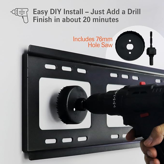 in Wall Cable Management Kit, Large Opening Cable Pass Through (Fits 5+ Cables), 2-Pack Wall Grommets with Drywall Hole Saw for Easy Install, TV Cord Hider for Wall Mounted TV - Black