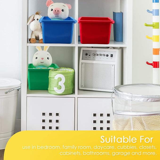 Amyhill 10 Pack Small Storage Bins with Clear Lids Multipurpose Colorful Plastic Cubby Containers Stackable Storage Toy Bins for Classroom, Nursery, Home, 11.4 x 7.5 x 4.9 Inches, 10 Colors