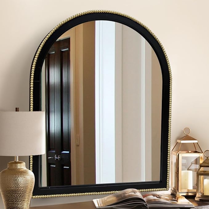 WAMIRRO Ornate Gold Mirror,Arched Black Morden Luxury Living Room Decorative Farmhouse Bathroom Mirorrs for Entryway Firplace Mantel Hallway 36"X28"