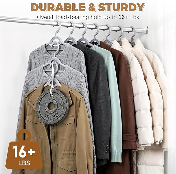 Heavy Duty Plastic Hangers 50 Pack, Stackable Space Saving, with 360° Swivel Hook, Non Slip Shoulder Grooves, for Suits, Shirts, Coats, Durable & Strong Closet Organizers, Grey