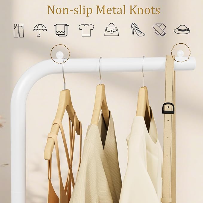 Metal Garment Rack, Coat Rack with Base, Stable Coat Tree Suitable for Bedroom, Hallway, Entrance, for Hats, Coats, Scarves, 70.8 Inches High, White