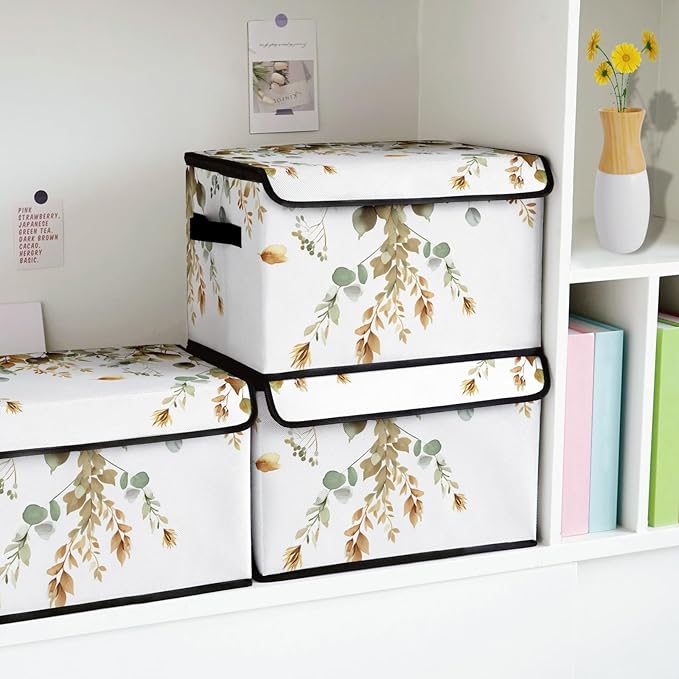 Stackable Storage Bins with Lids,Closet Organizers Fabric Box for Home and Office,Blanket Clothes Organizers,Under Bed Storage Containers 3 Pack